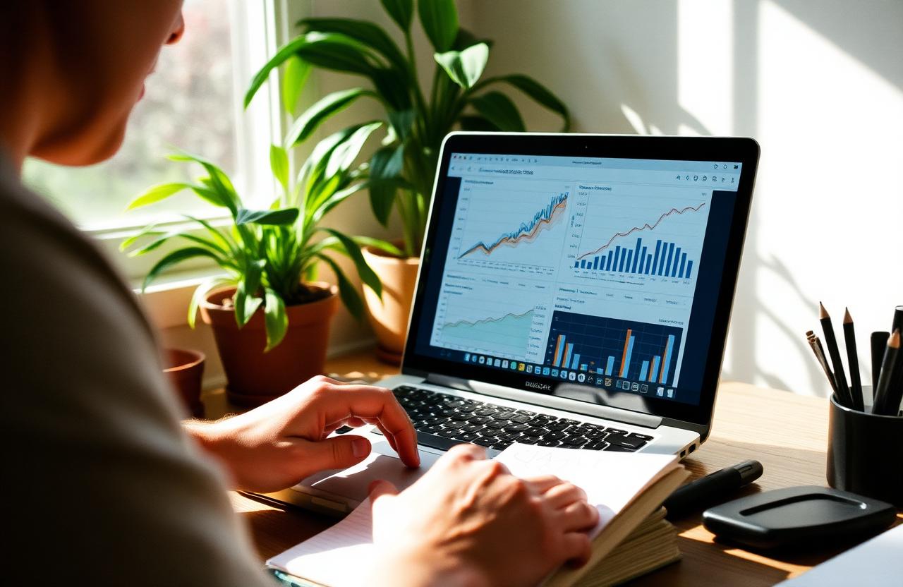 Consultant SEO analysant des courbes de positionnement et de trafic organique