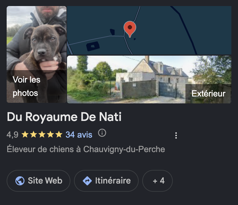 Fiche Google Business Profile du Royaume de Nati : 4,9 étoiles sur 34 avis.